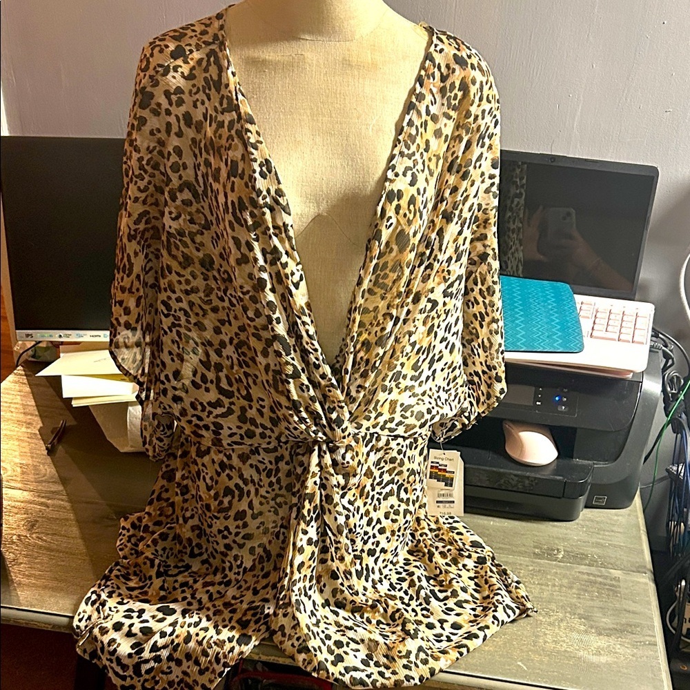 Time and Tru Animal Print V-Neck Semi Sheer Coverup